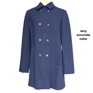 coat MODA INTERNATIONAL S navy double breasted pockets collar wool blend lined